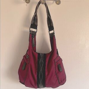 Mexx Vintage Burgundy & Brown fabric & leather Shoulder/Slouchy Bag